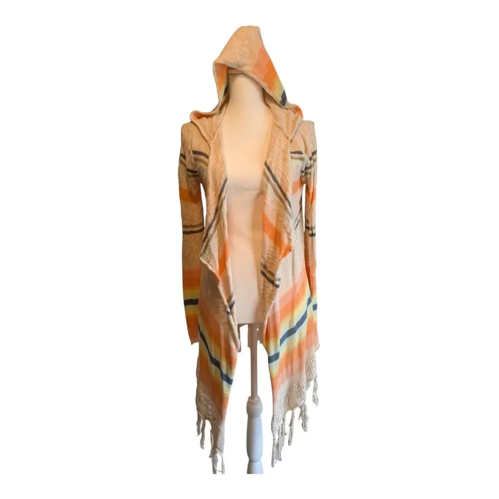 Rip Curl Rainbow Long Sleeve Hooded Open Front Sweater Women XS Striped Beachy